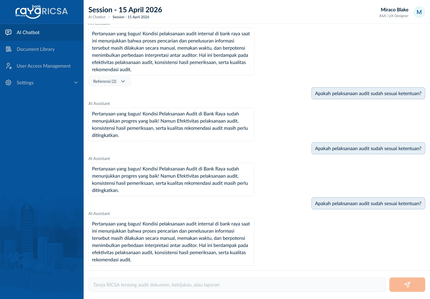 RICSA AI chatbot screen